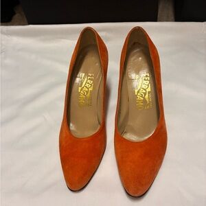 Salvatore Ferragamo Orange Suede Heels